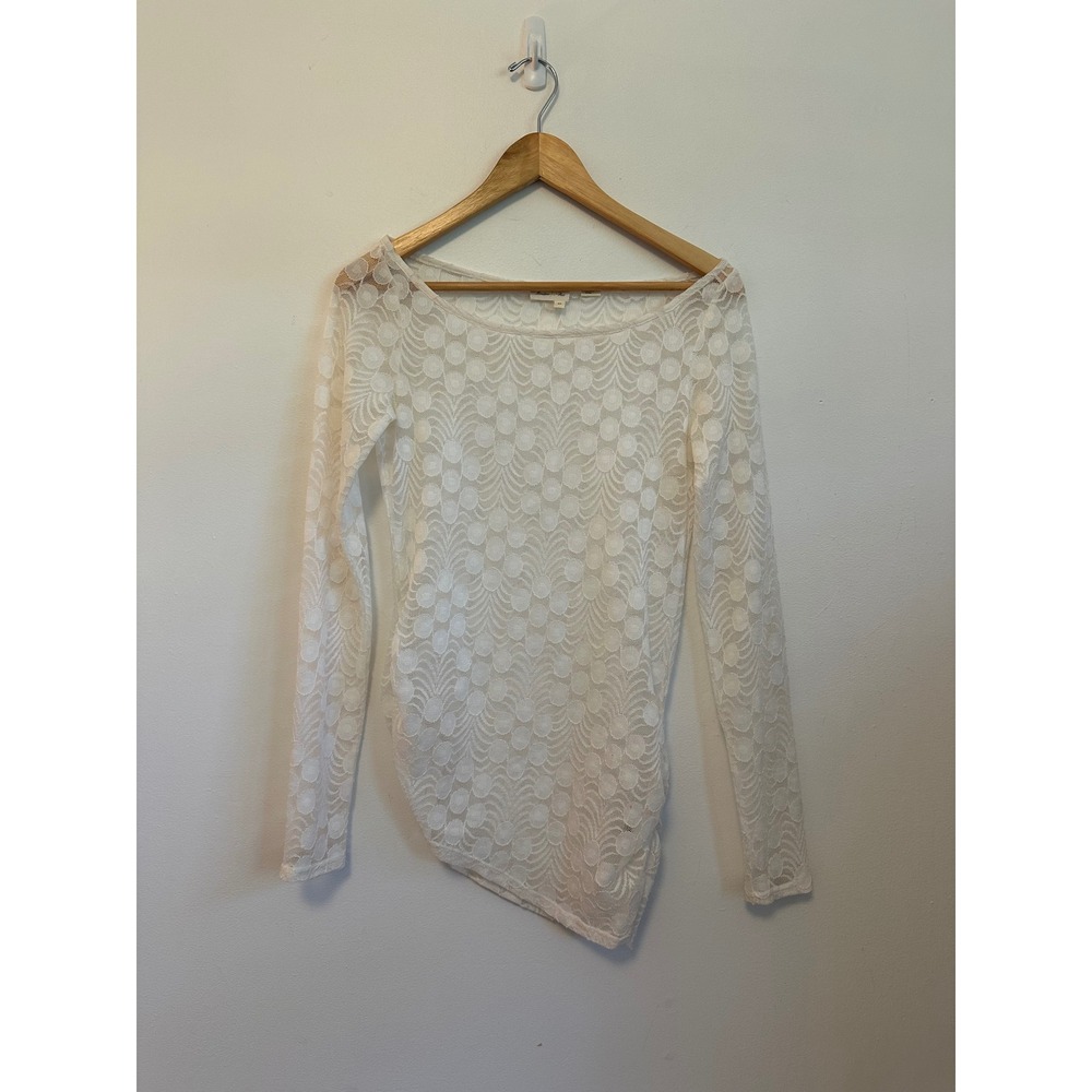 Meadow Rue x Anthropologie White Lace Long Sleeve Asymmetrical Top | Size XS